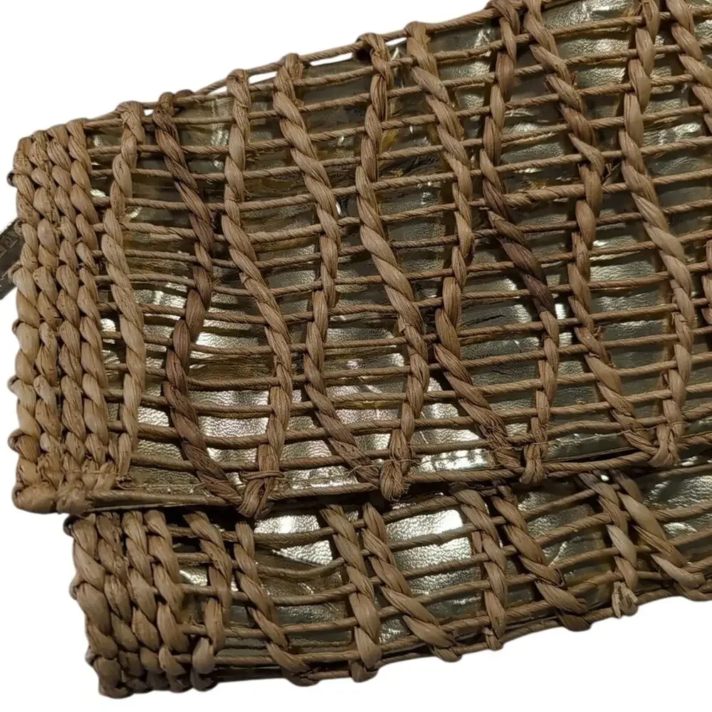 Unbranded raffia and gold clutch/wristlet, handbag, Boho, Casual, Weekend Bag